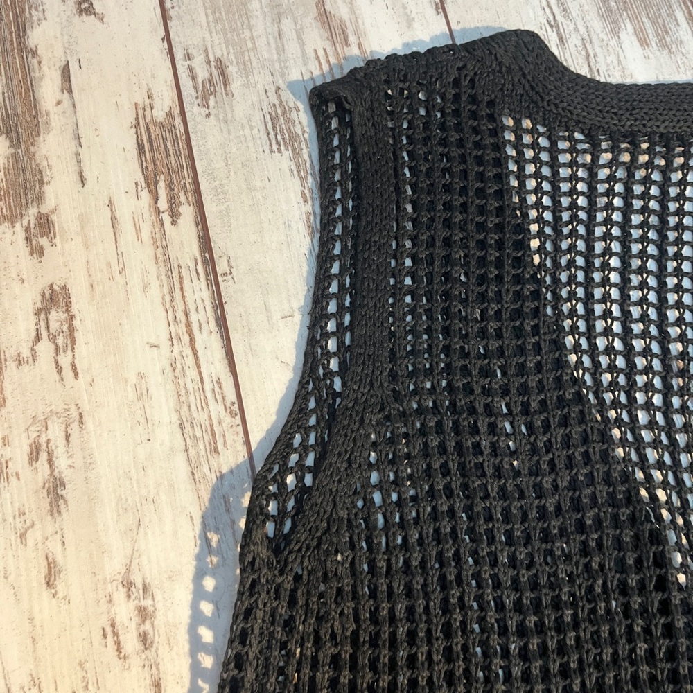 Black Crochet Maxi Vest Cover Up Button Down Gold Buttons XL NWOT - Picture 12 of 16